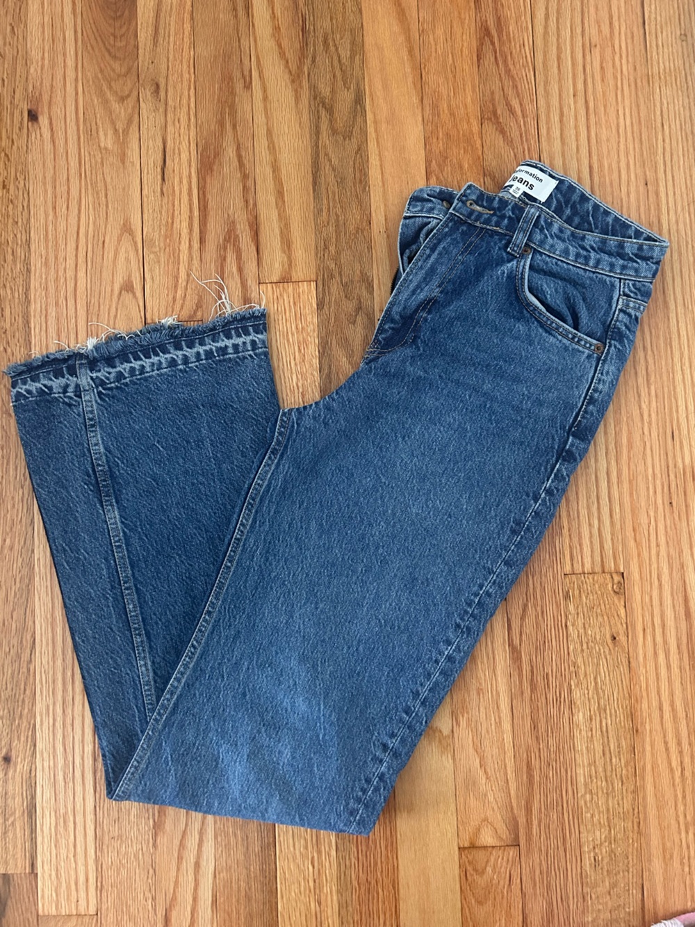 Dark Wash Denim Jeans with Raw Hem